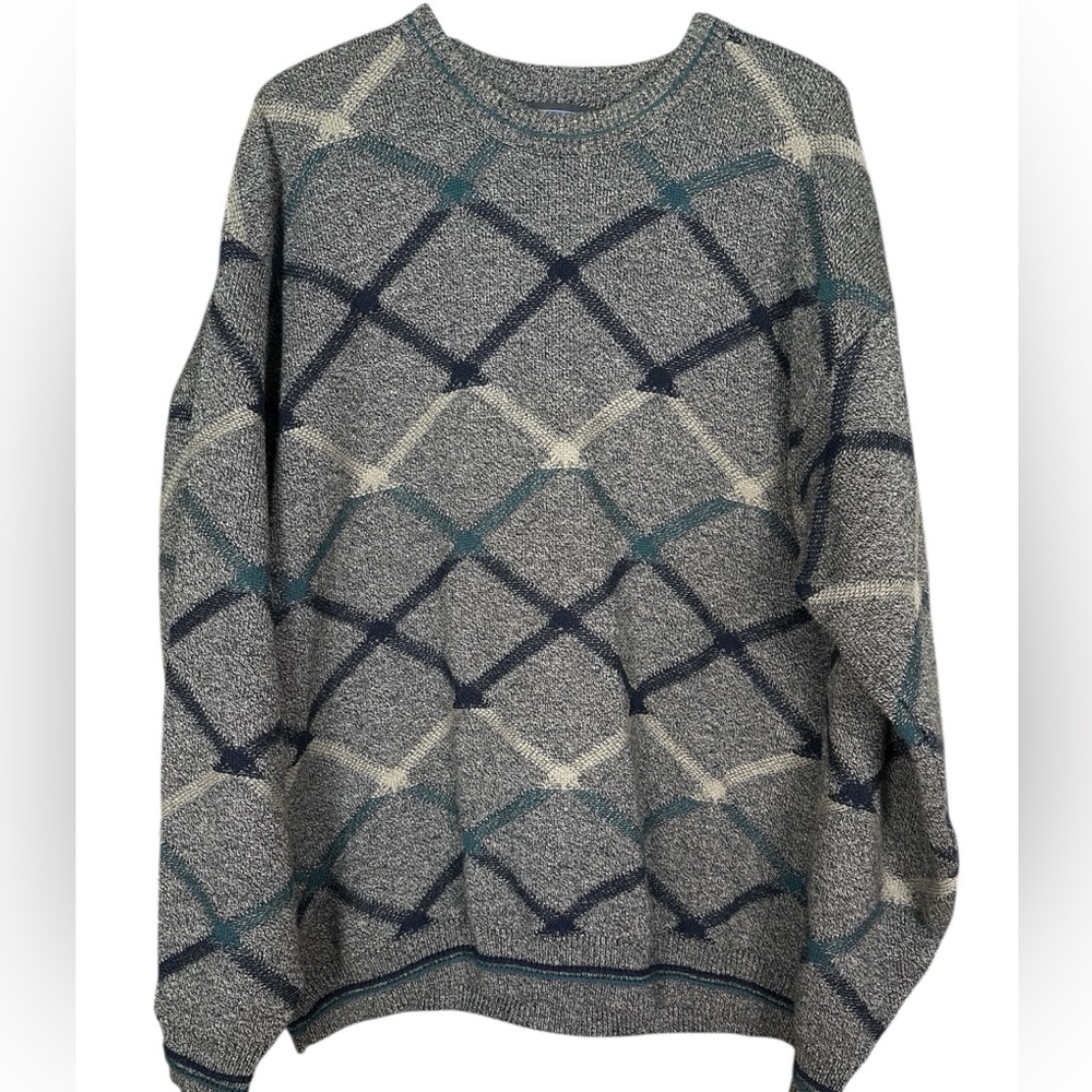 Vintage Jantzen Men’s Diamond Pattern Sweater Green Brown Black Grandpacore XL